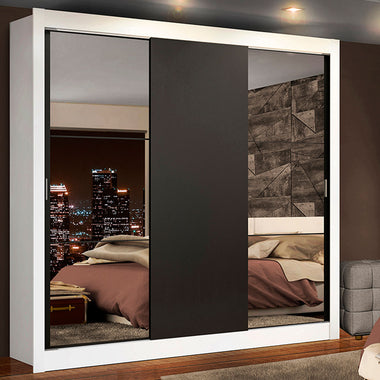 Placard Matrimonial 170 cm 3 Puertas Corredizas 4 Cajones con 2 Espejos Blanco/Negro Lyon Madesa