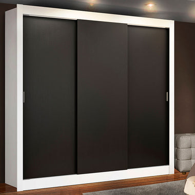 Placard Matrimonial 170 cm 3 Puertas Corredizas 2 Cajones Blanco/Negro Lyon Madesa