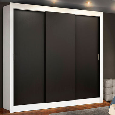 Placard Matrimonial 170 cm 3 Puertas Corredizas 4 Cajones Blanco/Negro Lyon Madesa