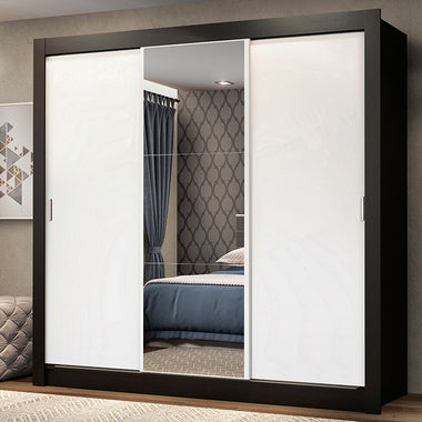 Placard Matrimonial 170 cm 3 Puertas Corredizas con 1 Espejo Negro/Blanco Mónaco Madesa