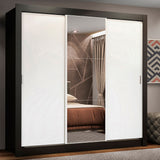 Placard Matrimonial Lyon Plus 3 Puertas Corredizas con Espejo 4 Cajones Negro/Blanco