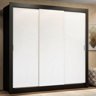 Placard Matrimonial 170 cm 3 Puertas Corredizas 2 Cajones Negro/Blanco Lyon Madesa