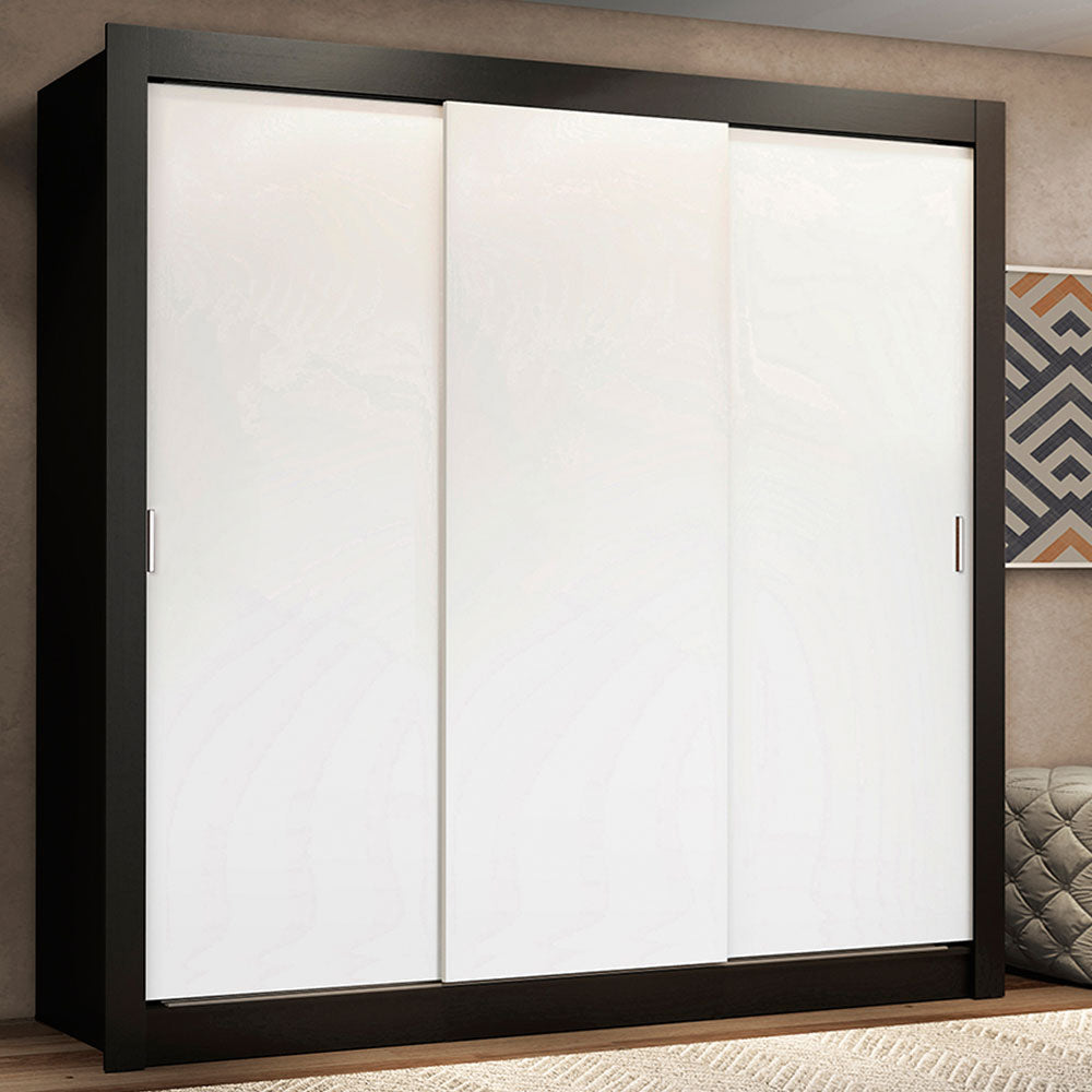 Placard Matrimonial Lyon Plus 3 Puertas Corredizas 4 Cajones Negro/Blanco