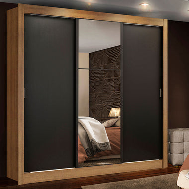 Placard Matrimonial 170 cm 3 Puertas Corredizas con 1 Espejo Marrón/Negro Mónaco Madesa