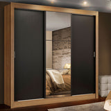 Placard Matrimonial Lyon 3 Puertas Corredizas con Espejo 2 Cajones Marrón/Negro