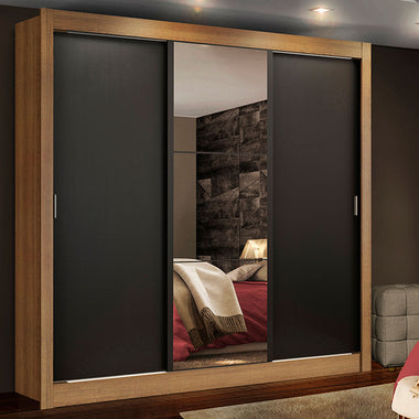 Placard Matrimonial 170 cm 3 Puertas Corredizas 4 Cajones con 1 Espejo Marrón/Negro Lyon Madesa