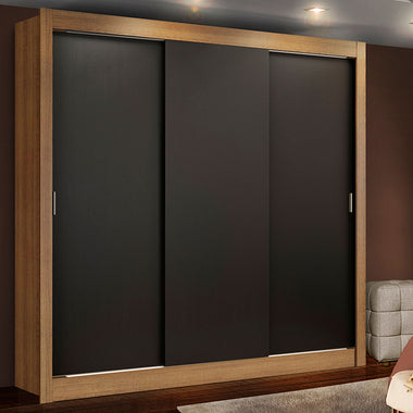 Placard Matrimonial 170 cm 3 Puertas Corredizas 2 Cajones Marrón/Negro Lyon Madesa