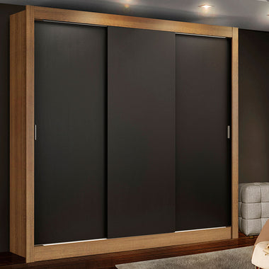 Placard Matrimonial 170 cm 3 Puertas Corredizas 4 Cajones Marrón/Negro Lyon Madesa