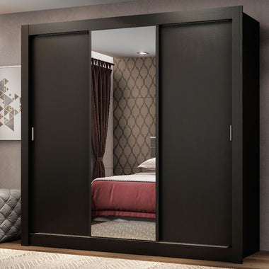 Placard Matrimonial 170 cm 3 Puertas Corredizas con 1 Espejo Negro Mónaco Madesa