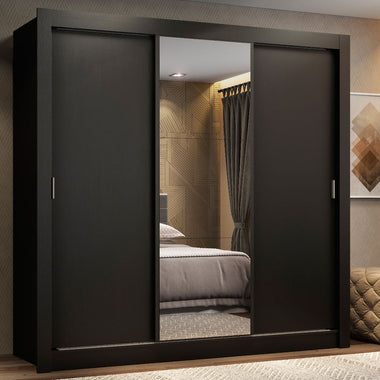 Placard Matrimonial 170 cm 3 Puertas Corredizas 2 Cajones con 1 Espejo Negro Lyon Madesa