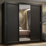 Placard Matrimonial Lyon Plus 3 Puertas Corredizas con Espejos 4 Cajones Negro