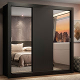 Placard Matrimonial Lyon 3 Puertas Corredizas con Espejos 2 Cajones Negro