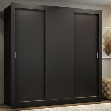 Placard Matrimonial 170 cm 3 Puertas Corredizas 2 Cajones Negro Lyon Madesa
