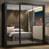 Placard Matrimonial Lyon Plus 3 Puertas Corredizas con Espejo 4 Cajones Negro