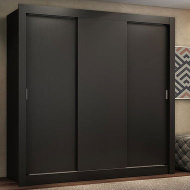 Placard Matrimonial 170 cm 3 Puertas Corredizas 4 Cajones Negro Lyon Madesa