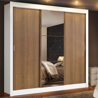 Placard Matrimonial 170 cm 3 Puertas Corredizas con 1 Espejo Blanco/Marrón Mónaco Madesa