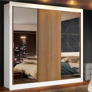Placard Matrimonial 170 cm 3 Puertas Corredizas con 2 Espejos Blanco/Marrón Mónaco Madesa