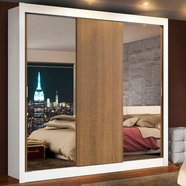 Placard Matrimonial 170 cm 3 Puertas Corredizas 2 Cajones con 2 Espejos Blanco/Marrón Lyon Madesa