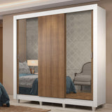 Placard Matrimonial Lyon Plus 3 Puertas Corredizas con Espejos 4 Cajones con Patas Blanco/Marrón