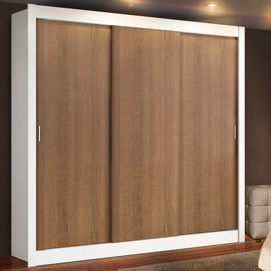 Placard Matrimonial 170 cm 3 Puertas Corredizas 2 Cajones Blanco/Marrón Lyon Madesa