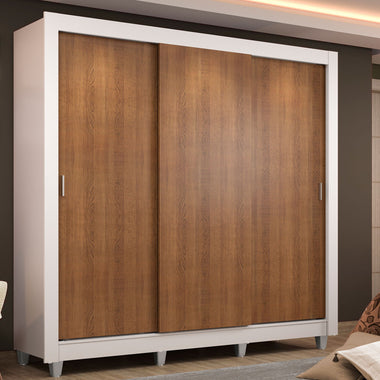 Placard Matrimonial 170 cm 3 Puertas Corredizas 2 Cajones y Patas Blanco/Marrón Lyon Madesa