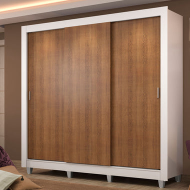 Placard Matrimonial 170 cm 3 Puertas Corredizas 4 Cajones y Patas Blanco/Marrón Lyon Madesa