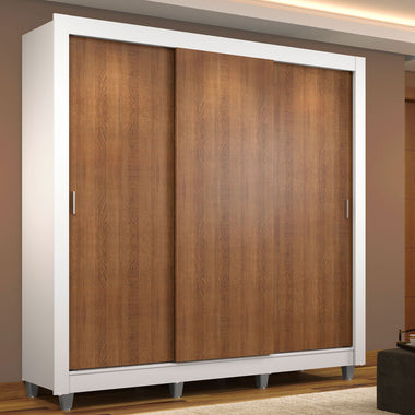 Placard Matrimonial 170 cm 3 Puertas Corredizas y Patas Blanco/Marrón Mónaco Madesa