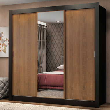 Placard Matrimonial 170 cm 3 Puertas Corredizas con 1 Espejo Negro/Marrón Mónaco Madesa