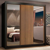 Placard Matrimonial Lyon Plus 3 Puertas Corredizas con Espejos 4 Cajones Marrón/Negro