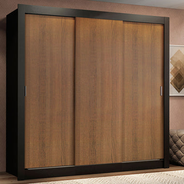 Placard Matrimonial 170 cm 3 Puertas Corredizas 2 Cajones Negro/Marrón Lyon Madesa