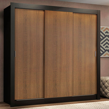 Placard Matrimonial 170 cm 3 Puertas Corredizas 4 Cajones Negro/Marrón Lyon Madesa