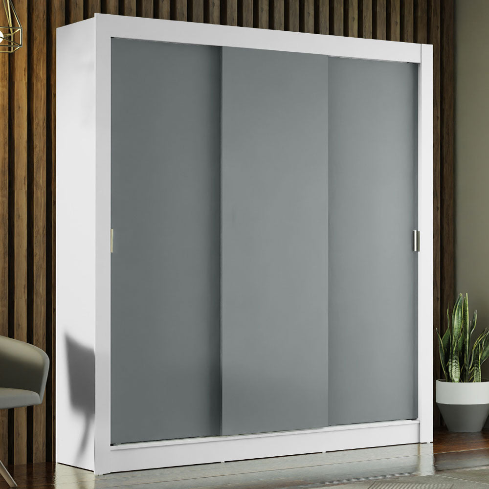 Placard Matrimonial 3 Puertas Corredizas Blanco/Gris Monaco