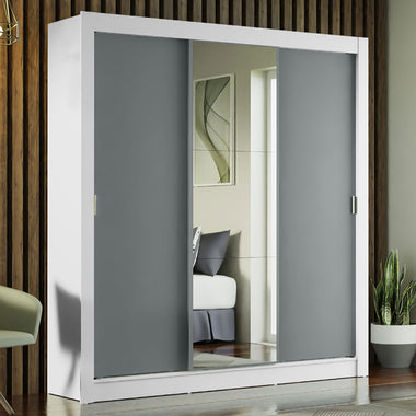 Placard Matrimonial 170 cm 3 Puertas Corredizas con 1 Espejo Blanco/Gris Mónaco Madesa