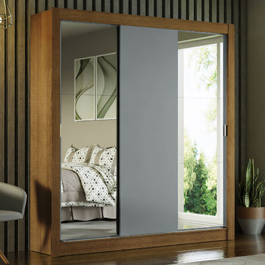 Placard Matrimonial 170 cm 3 Puertas Corredizas con 2 Espejos Marrón/Gris Mónaco Madesa
