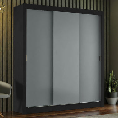Placard Matrimonial 170 cm 3 Puertas Corredizas Negro/Gris Mónaco Madesa