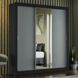 Placard Matrimonial 3 Puertas Corredizas con Espejo Negro/Gris Monaco