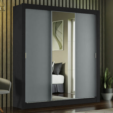 Placard Matrimonial 170 cm 3 Puertas Corredizas con 1 Espejo Negro/Gris Mónaco Madesa