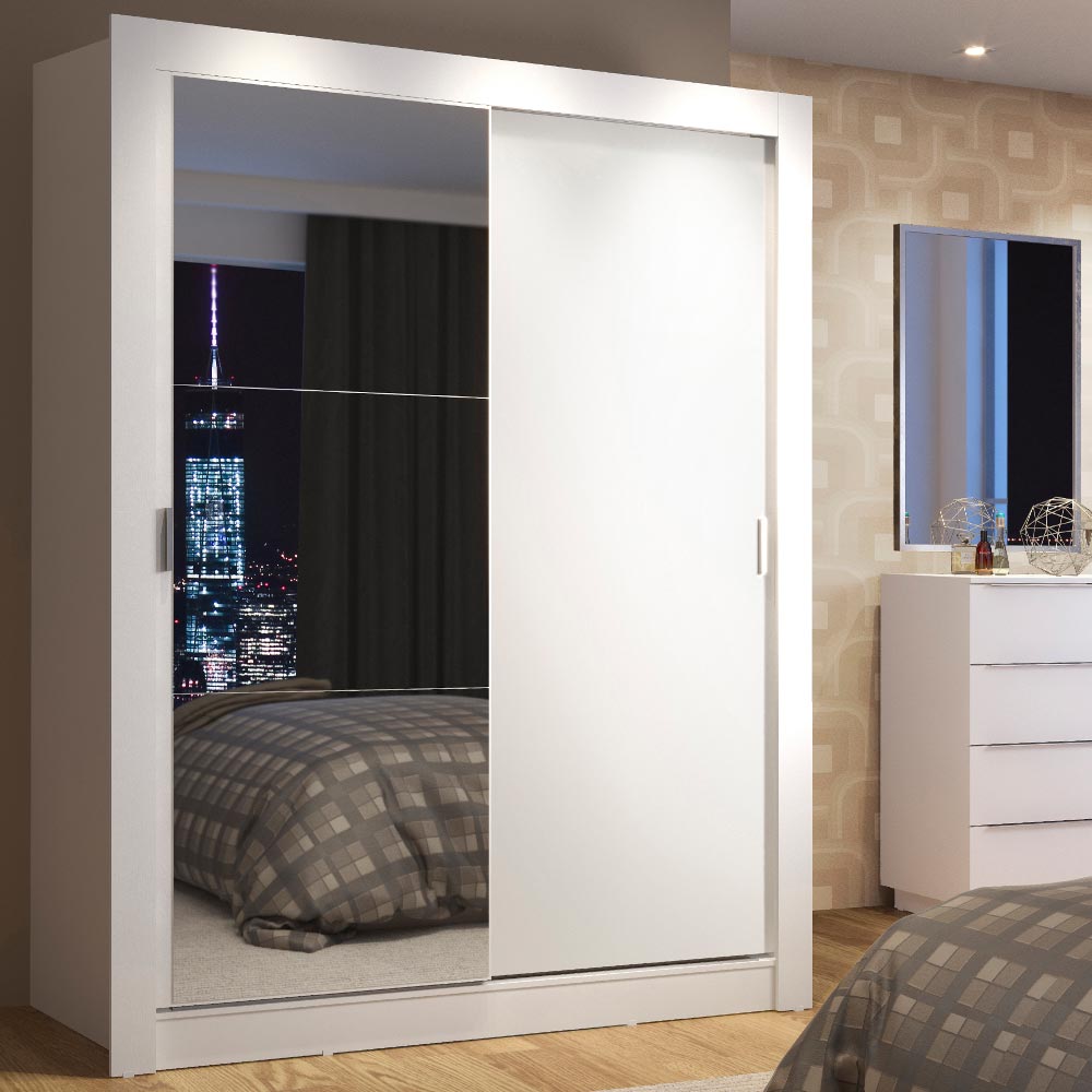 Placard Soltero Denver 117 cm 2 Puertas Corredizas con 1 Espejo Blanco Madesa