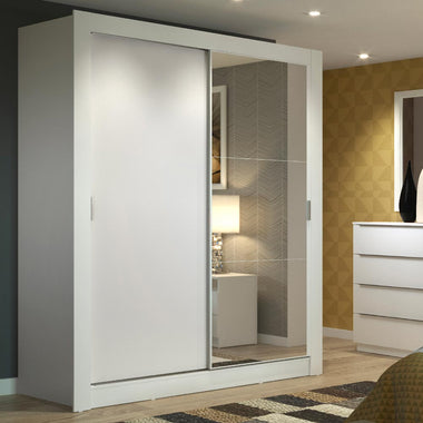 Placard Soltero 117 cm 2 Puertas Corredizas 2 Cajones con 1 Espejo Blanco Dallas Madesa