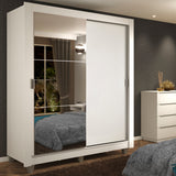 Placard Soltero Dallas 2 Puertas Corredizas con Espejo 2 Cajones con Patas Blanco