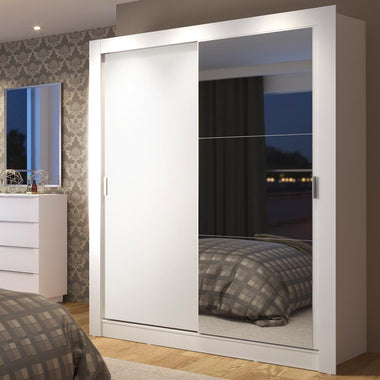 Placard Soltero 117 cm 2 Puertas Corredizas 4 Cajones con 1 Espejo Blanco Dallas Madesa