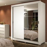 Placard Soltero Dallas Plus 2 Puertas Corredizas con Espejo 4 Cajones con Patas Blanco
