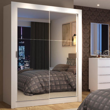 Placard Soltero 117 cm 2 Puertas Corredizas con 2 Espejos Blanco Denver Madesa