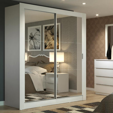 Placard Soltero 117 cm 2 Puertas Corredizas 2 Cajones con 2 Espejos Blanco Dallas Madesa