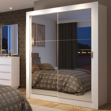 Placard Soltero 117 cm 2 Puertas Corredizas 4 Cajones con 2 Espejos Blanco Dallas Madesa