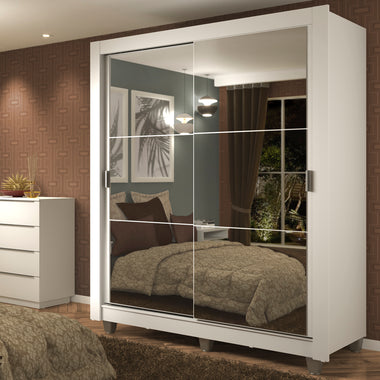 Placard Soltero 117 cm 2 Puertas Corredizas 4 Cajones con 2 Espejos y Patas Blanco Dallas Madesa