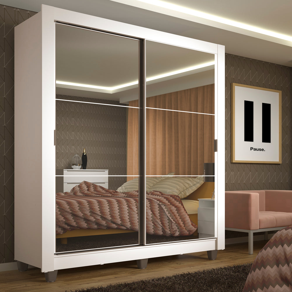 Placard Soltero Denver 2 Puertas Corredizas con Espejo con Patas Blanco