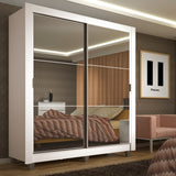 Placard Soltero Denver 2 Puertas Corredizas con Espejo con Patas Blanco