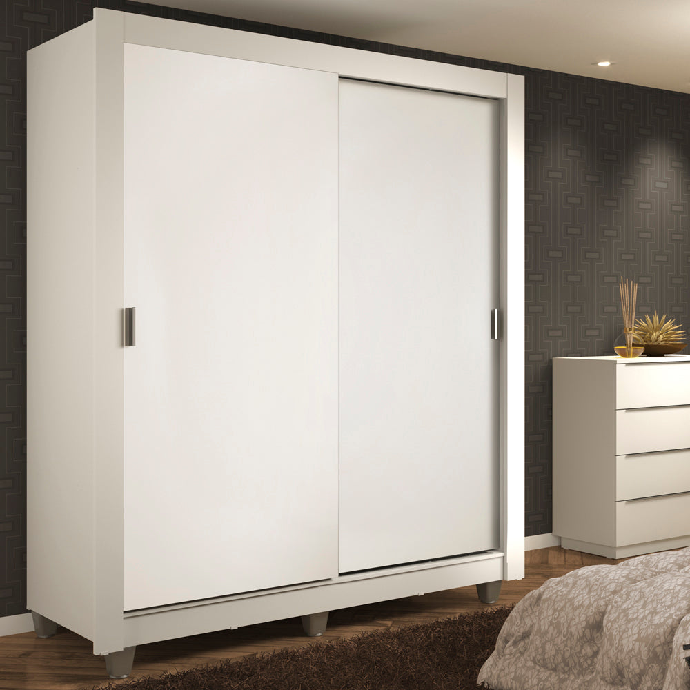 Placard Soltero Dallas 2 Puertas Corredizas 2 Cajones con Patas Blanco
