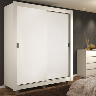 Placard Soltero 117 cm 2 Puertas Corredizas 2 Cajones y Patas Blanco Dallas Madesa